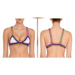 Bikini Yaz White Bust Multicolor Crochet Bikini Top Sz. S